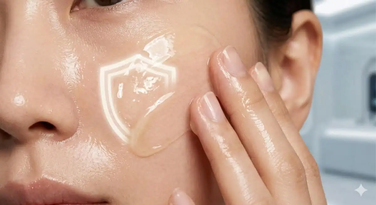Glass Skin vs. Glazed Donut Skin: What Korean Beauty Actually Teaches Us in 2026 2 Glass skin barrier protection — skin barrier shield illustration — discoverkoreanow.com